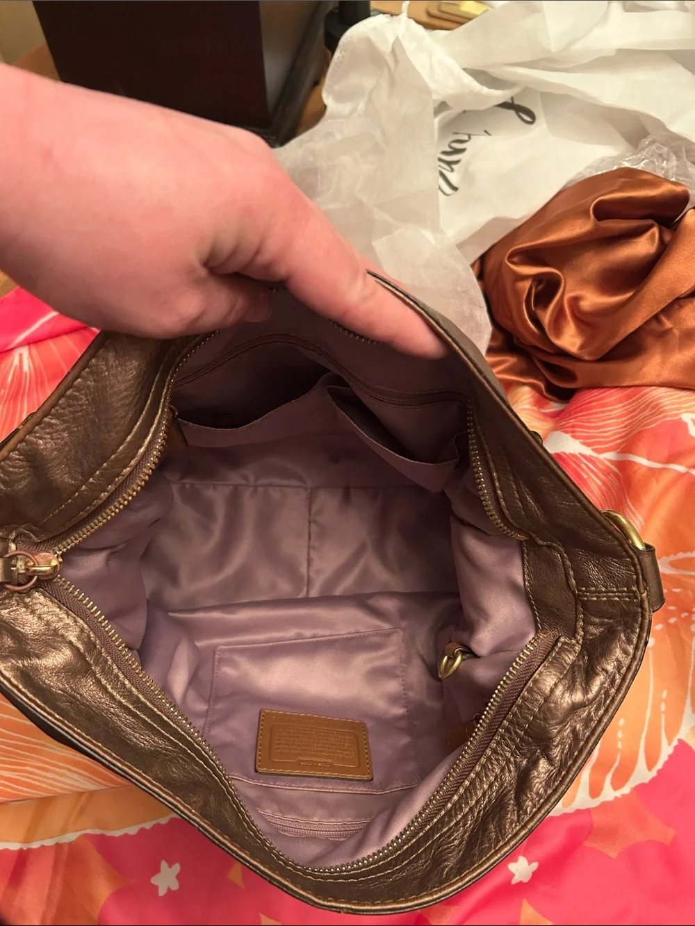 Coach Metallic Bronze Leather Shoulder Bag with Gold Hardware - Picture 10 of 11